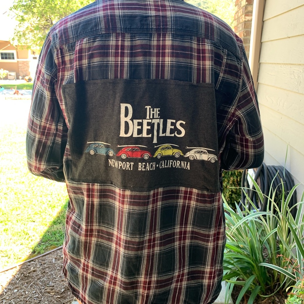 Vans The Beetles Newport Beach Flannel Shirt Button Down upcycled unisex Small